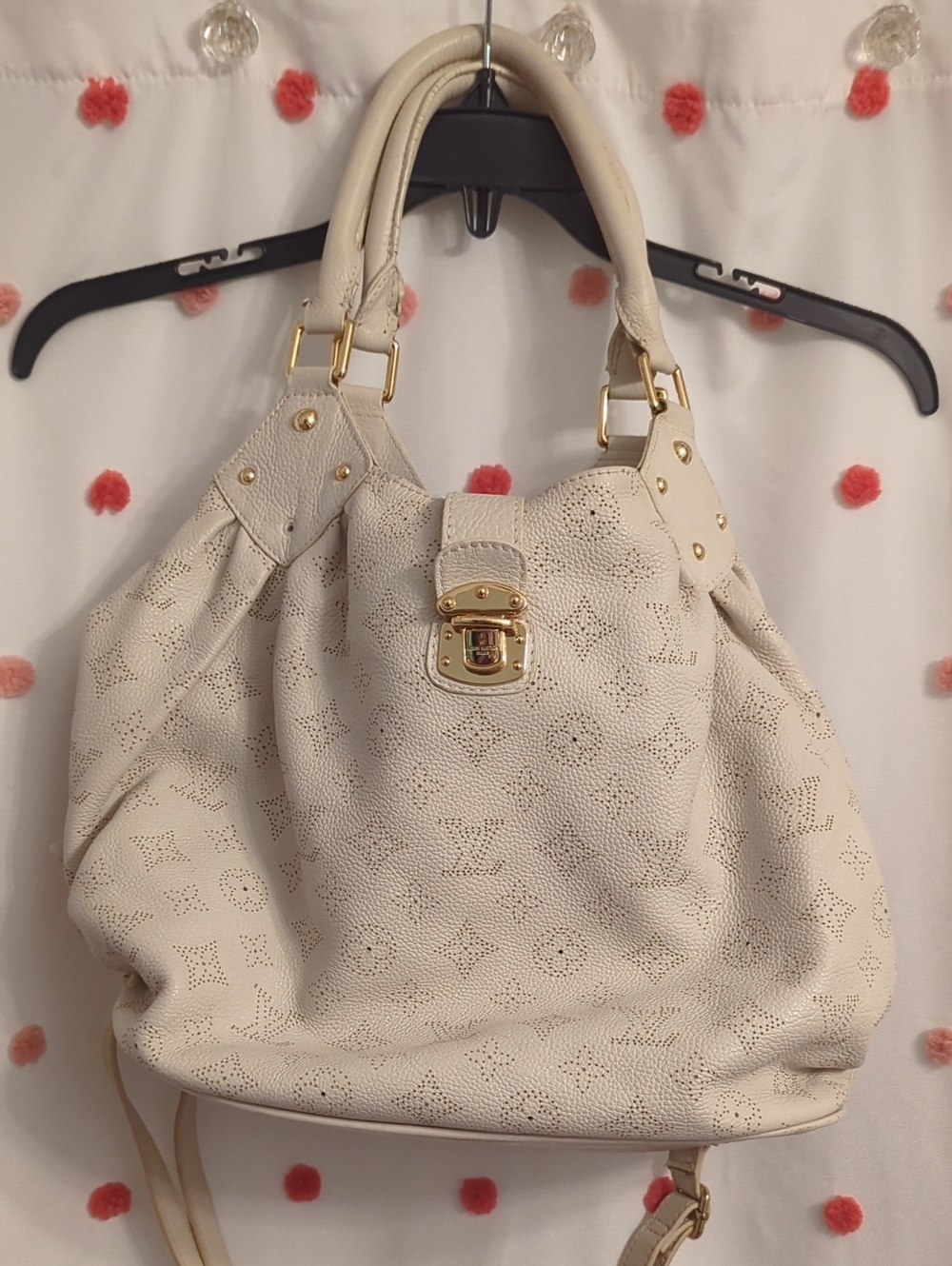 Louis Vuitton Cream Perforated Leather Shoulder Bag with Gold Hardware